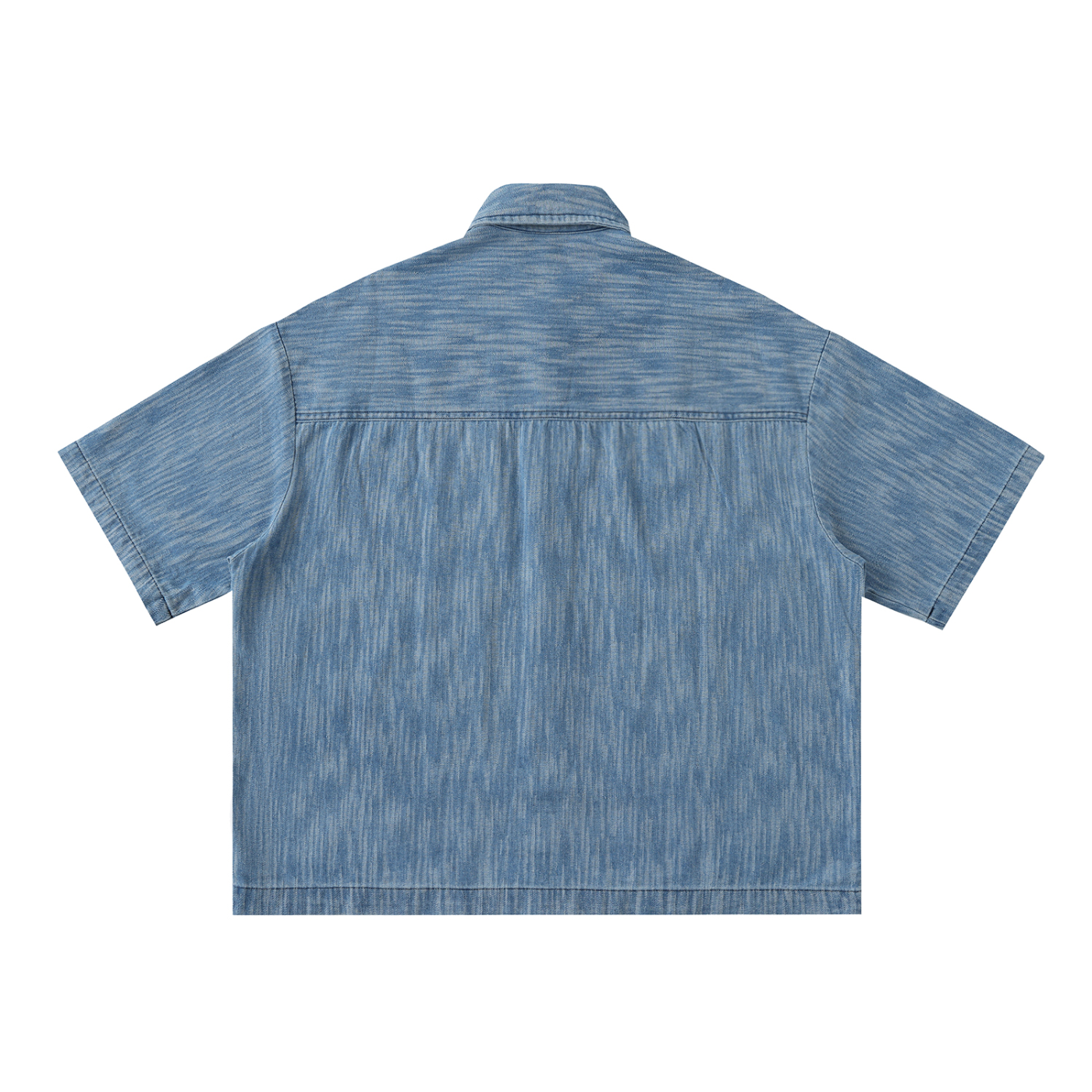 Distressed Wash Short-Sleeve Denim Shirt