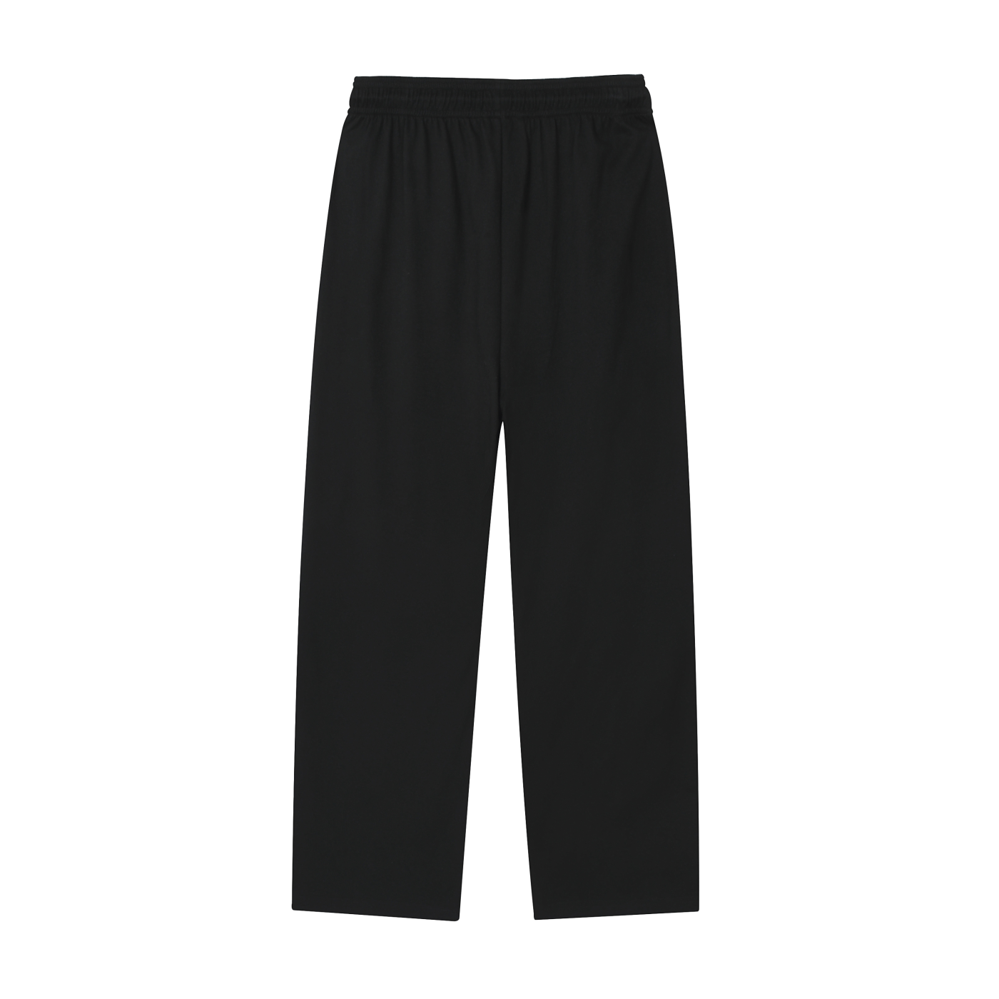 Flat lay of sustainable 240 GSM Future-Homme activewear mesh lined quick dry performance pants in black backside on a white background