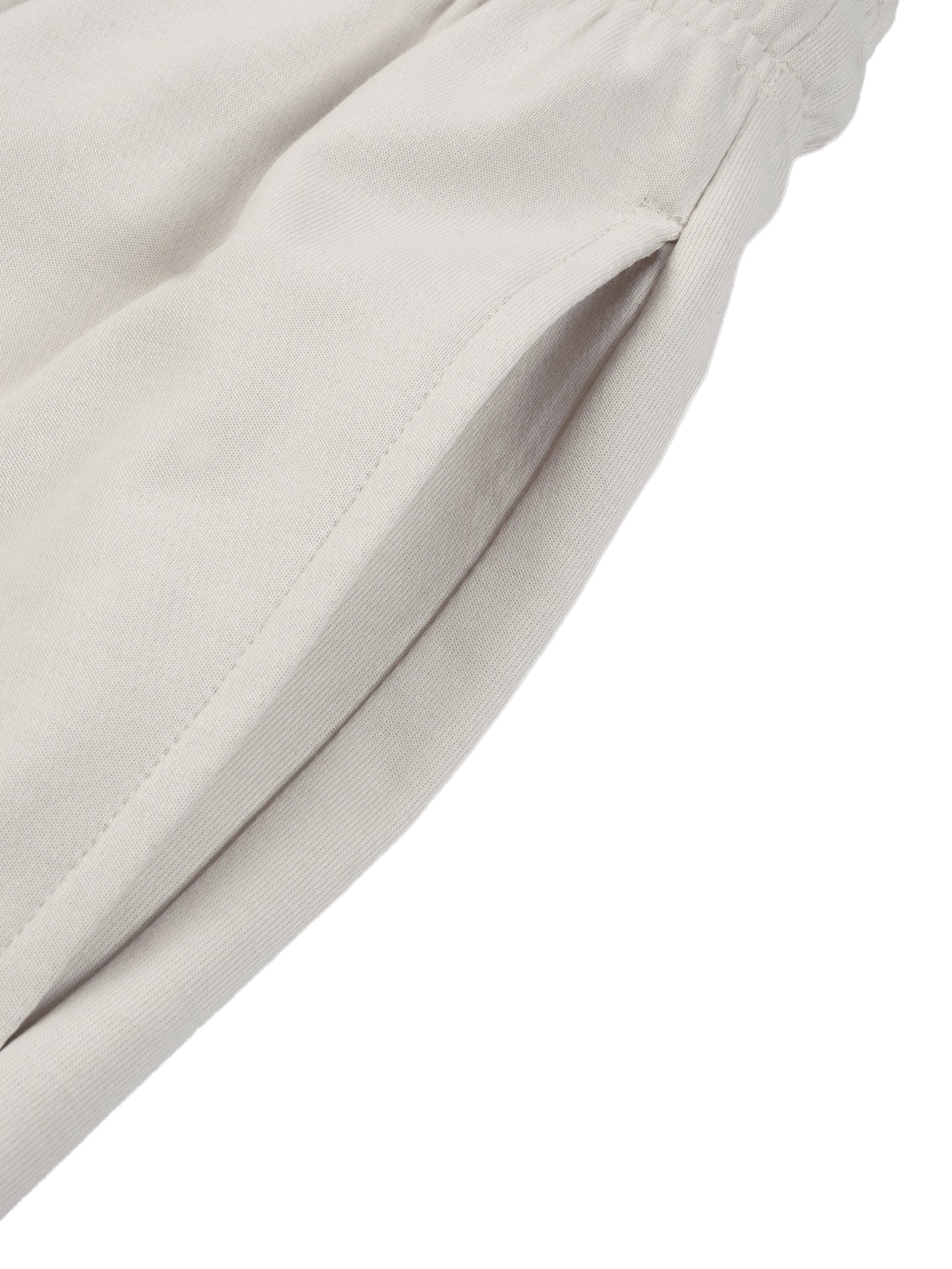 Flat lay of sustainable 240 GSM Future-Homme activewear mesh lined quick dry performance pants in grayish white shot of side pocket on a white background