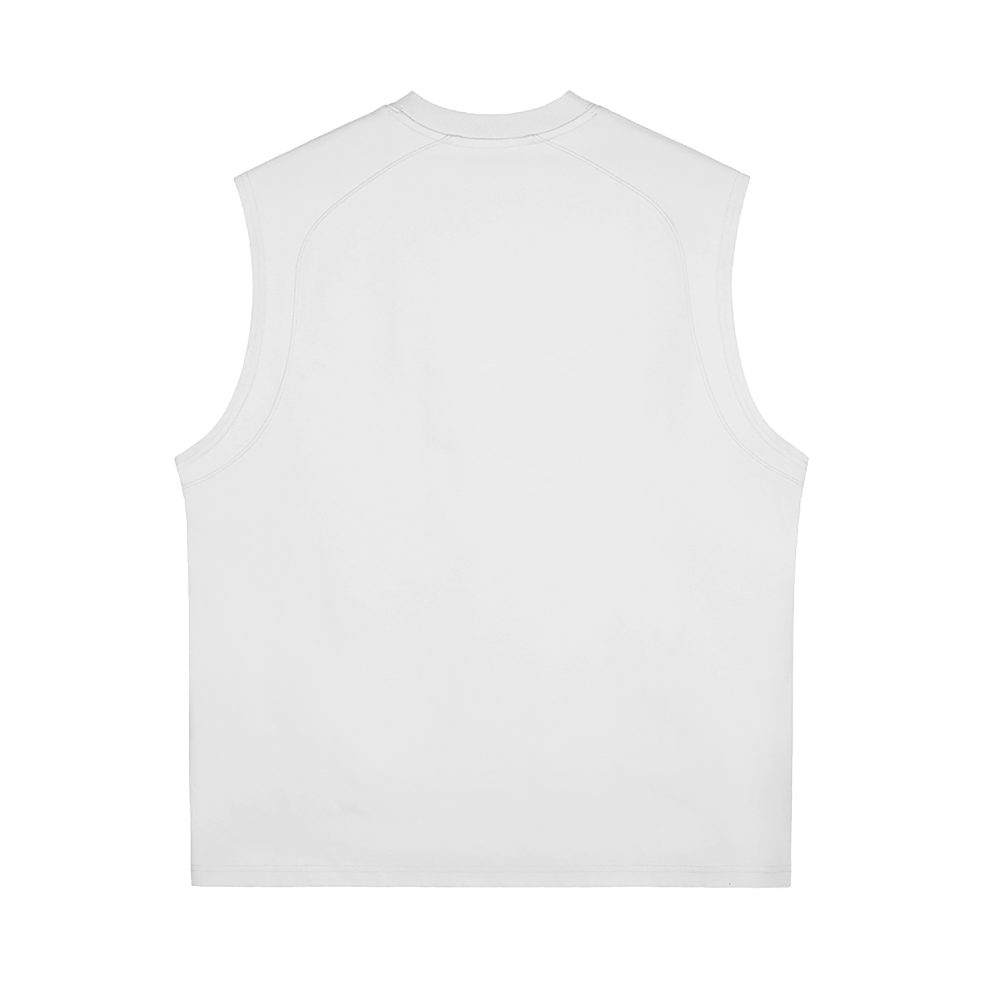 Flat lay of the sustainable Future-Homme activewear quick dry performance tank in 240 GSM in white backside on a white background