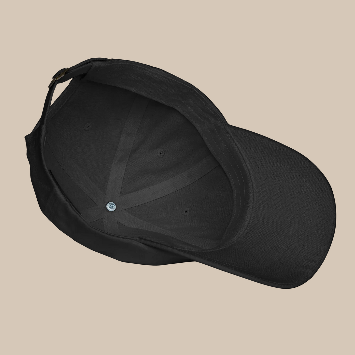 Inside of a black cap on a white background
