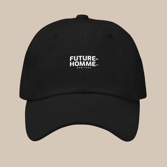 Black cap with 'FUTURE-HOMME' logo on a white background
