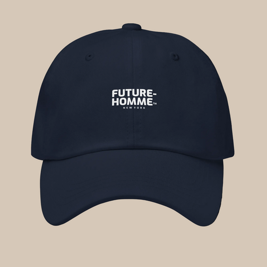Navy blue cap with 'FUTURE-HOMME' logo on a white background