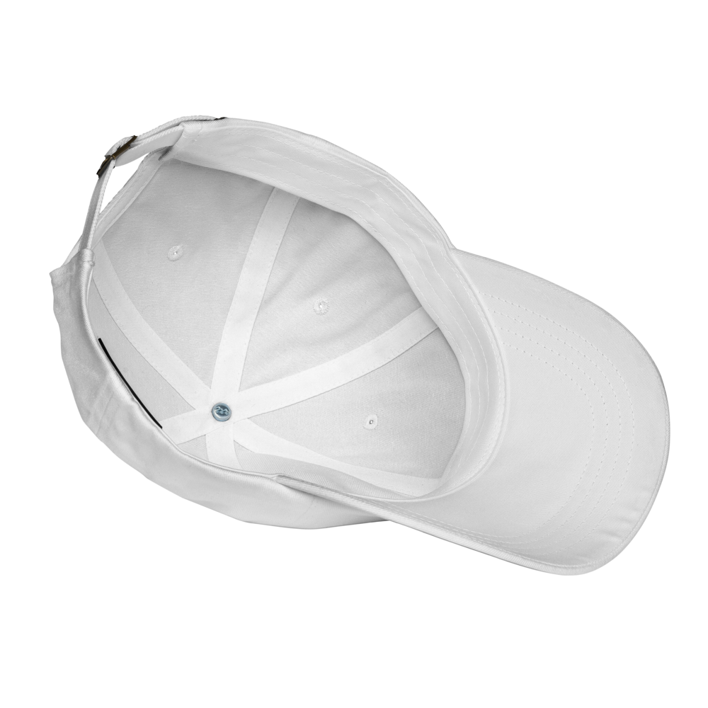 Inside of white baseball cap on a white background