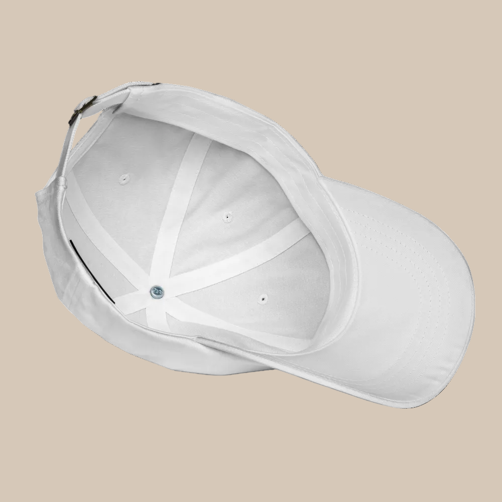 Inside of white baseball cap on a white background