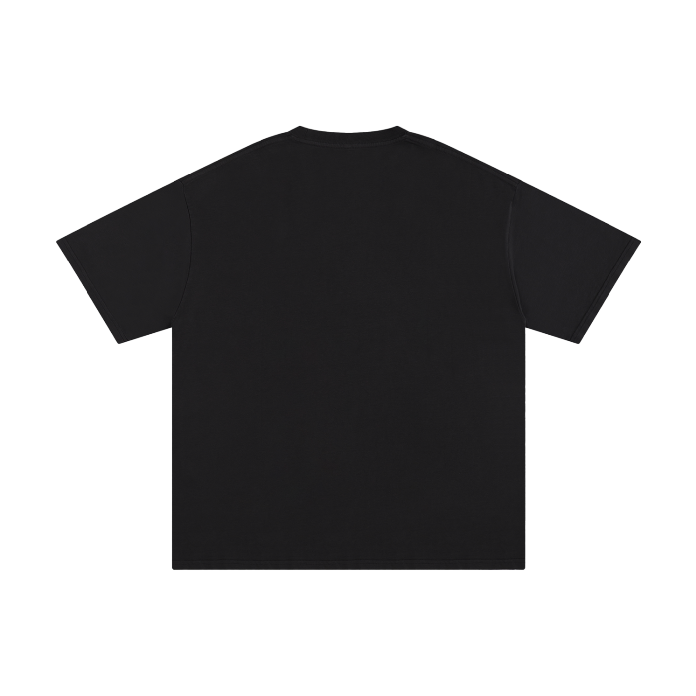 Flat lay of the sustainable Future-Homme daily uniform loose cotton drop tee 230 GSM in black backside on a white background