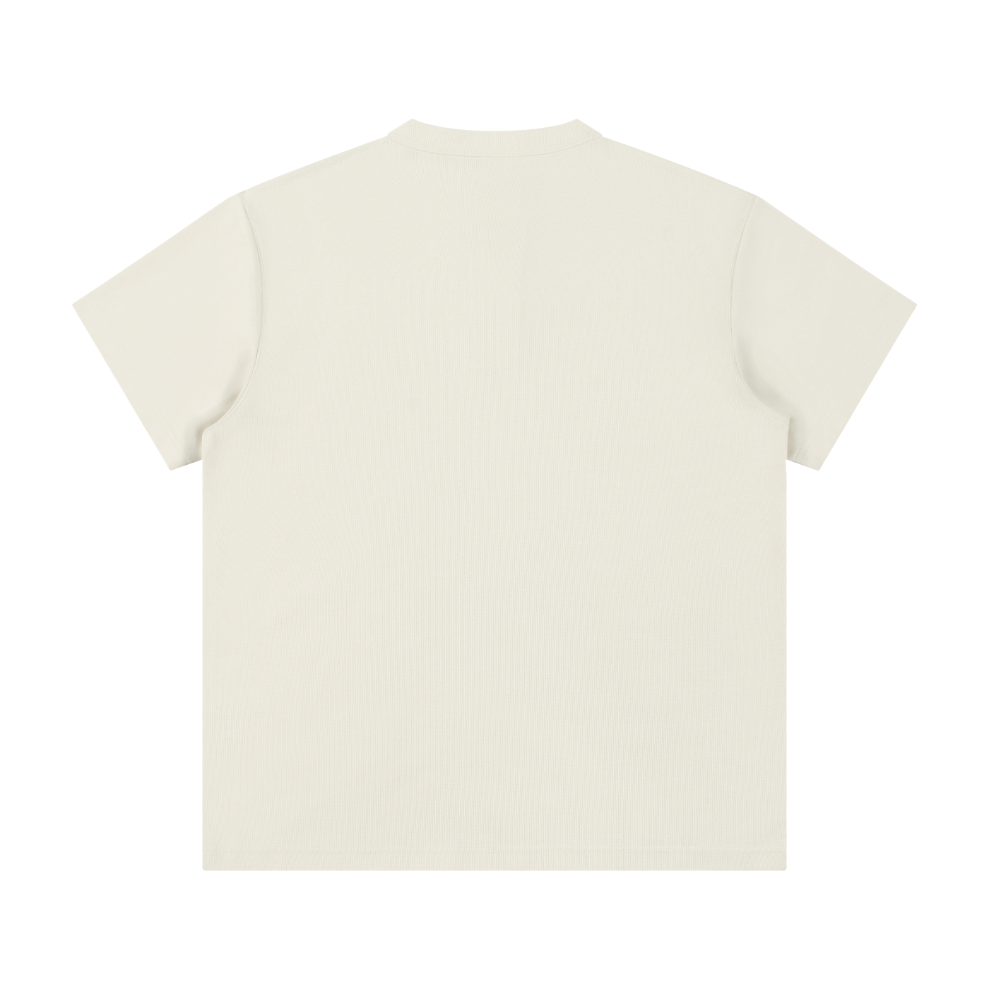 Flat lay of the sustainable Future-Homme daily uniform three button short sleeve henley 280 GSM in light gray backside on a white background