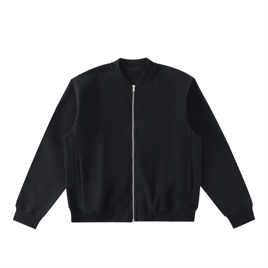 Future-Homme Fleece Please Varsity Jacket in black on a white background.