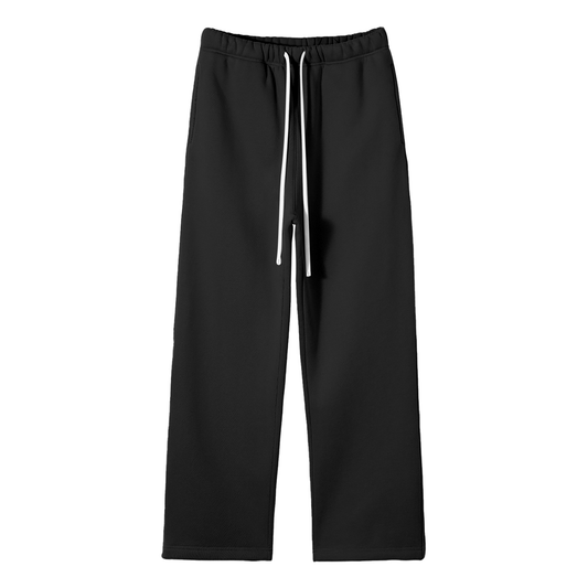 Future-Homme Black fleece straight leg pants 360 GSM with drawstring on a white background