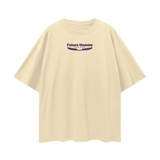 Beige t-shirt with 'Future Homme' logo on a white background