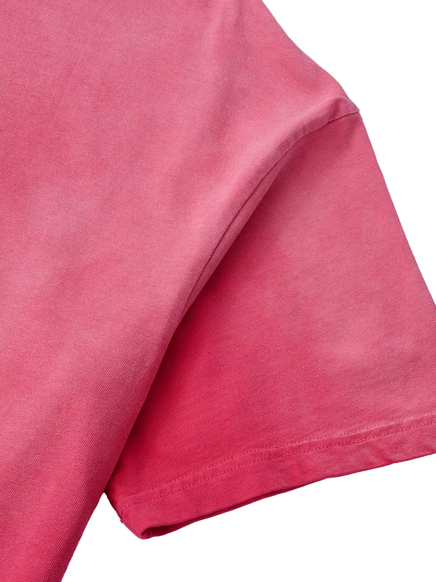 A close up of the Future-Homme Ombre Effect t-shirt sleeve in pink on a white background.