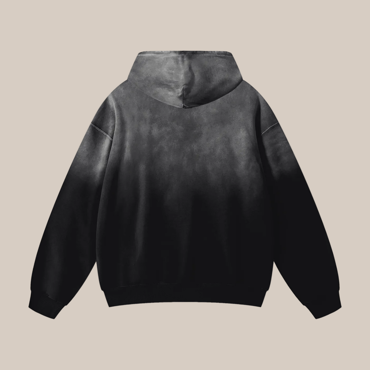 Sustainable Future-Homme Ombre Hoodie with kangaroo pockets backside on a white background.