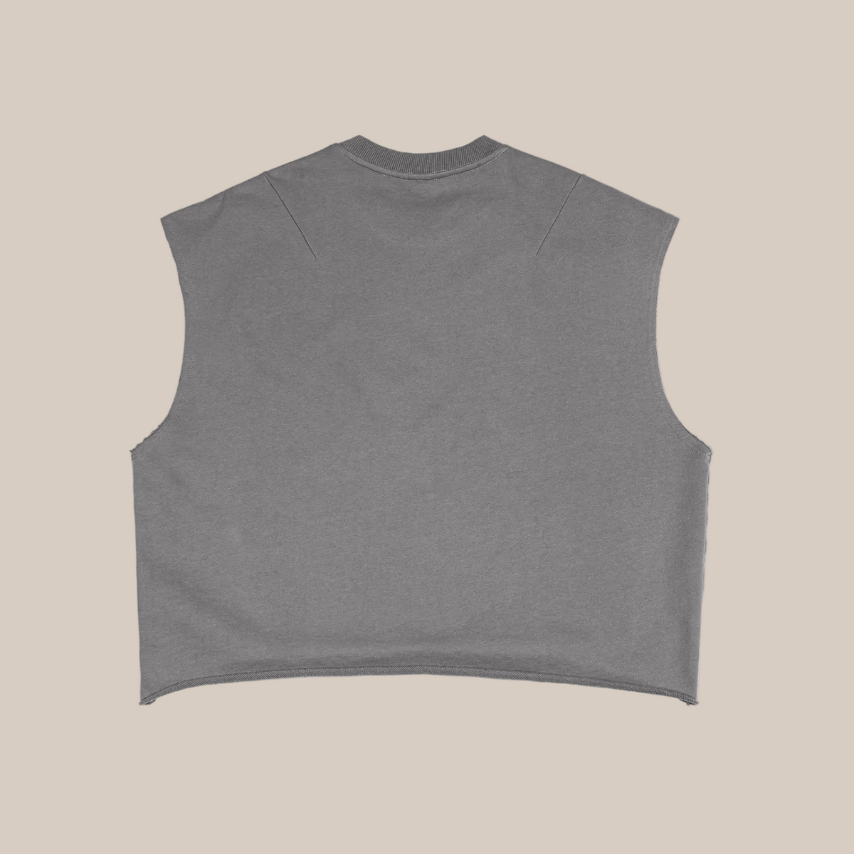 Gray sleeveless top on a beige background