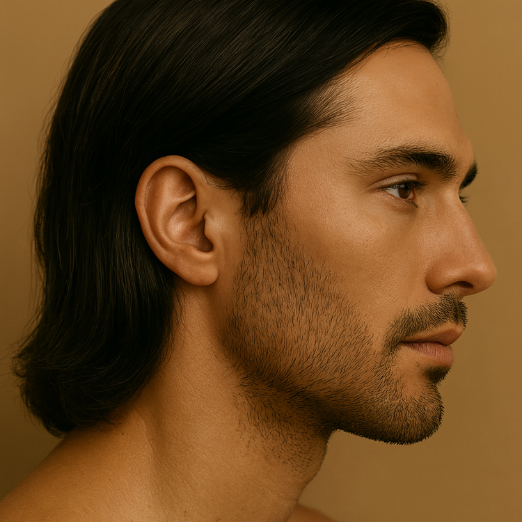 Hair side profile of a male for Future-Homme Plus Skin Hair Collection. 