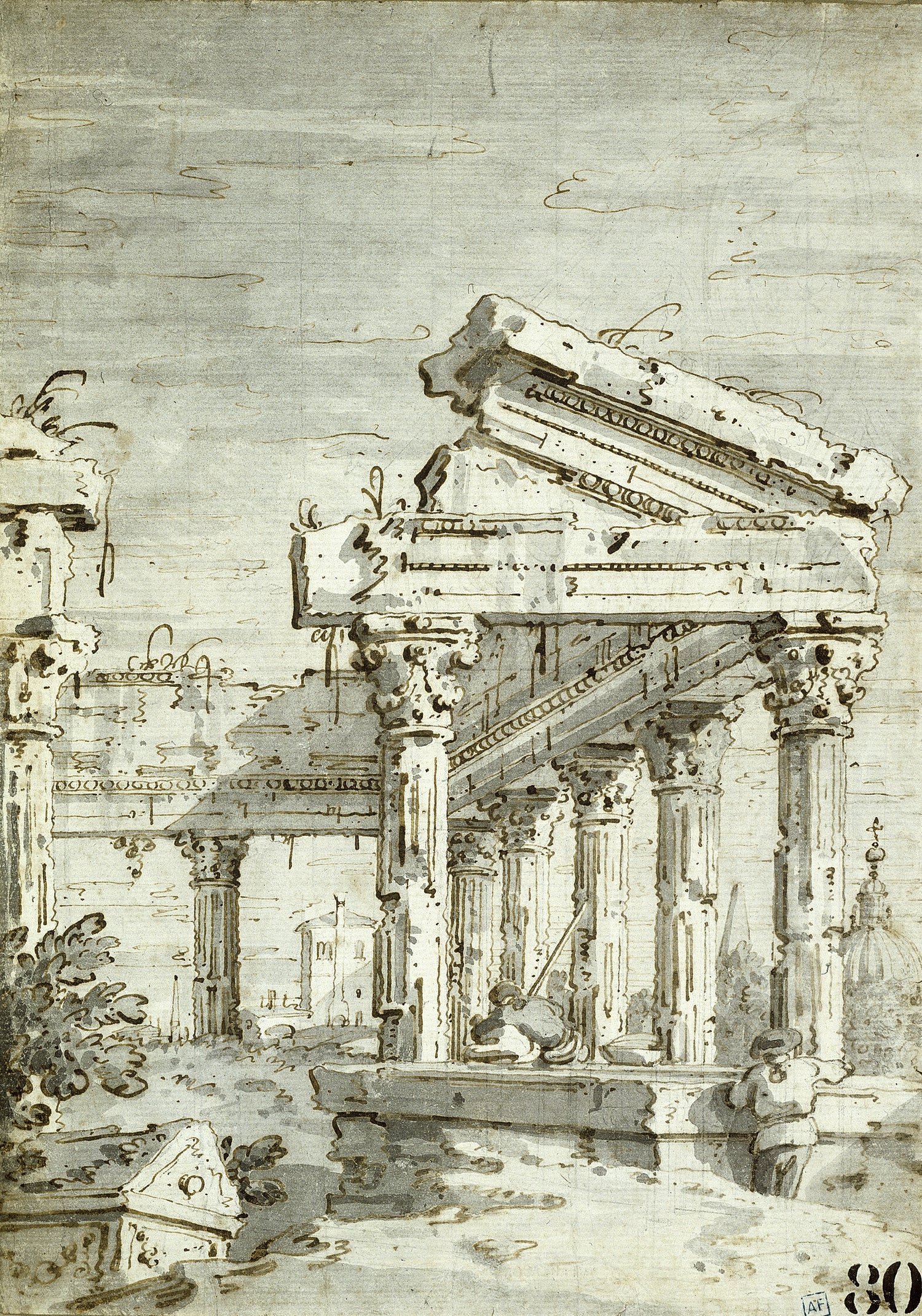 Architectural drawing of classical columns and pediment