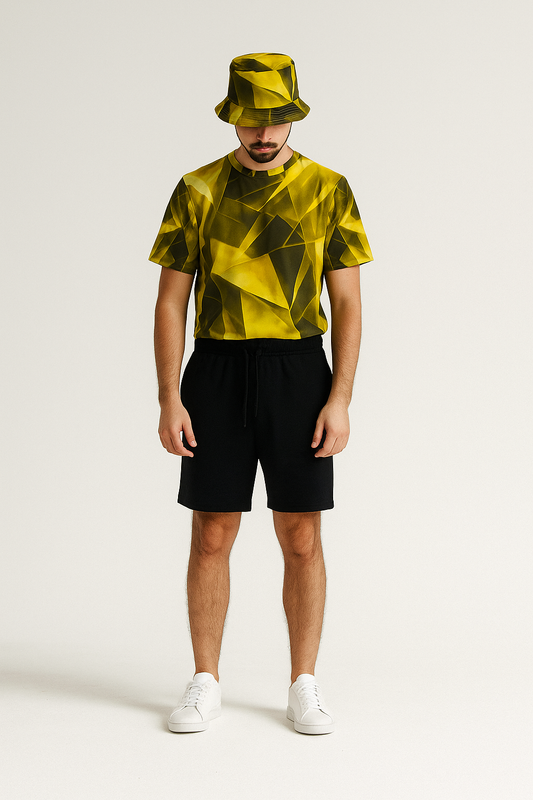 Obsidian Fractals Short Sleeve Yellow Cotton T-shirt