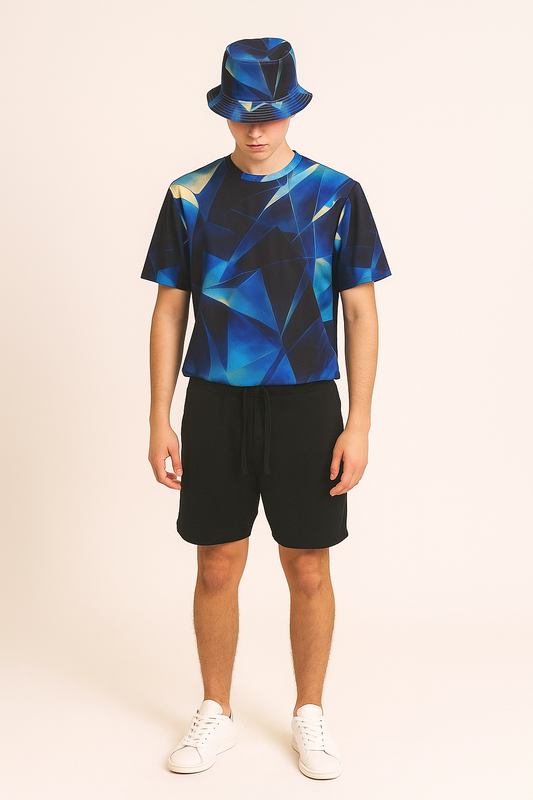 Obsidian Fractals Short Sleeve Blue Cotton T-Shirt