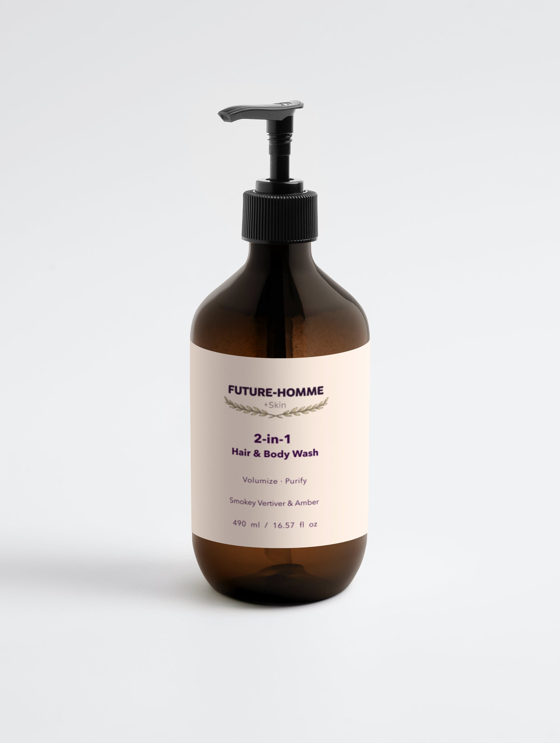 Brown bottle of Rivelle 2-in-1 hair and body wash for men on a white background