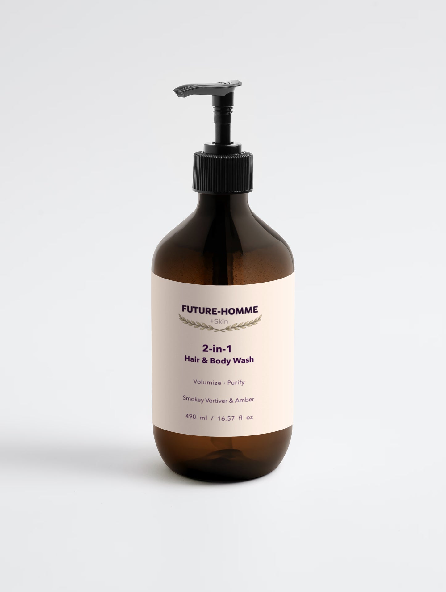 Brown bottle of Rivelle 2-in-1 hair and body wash for men on a white background