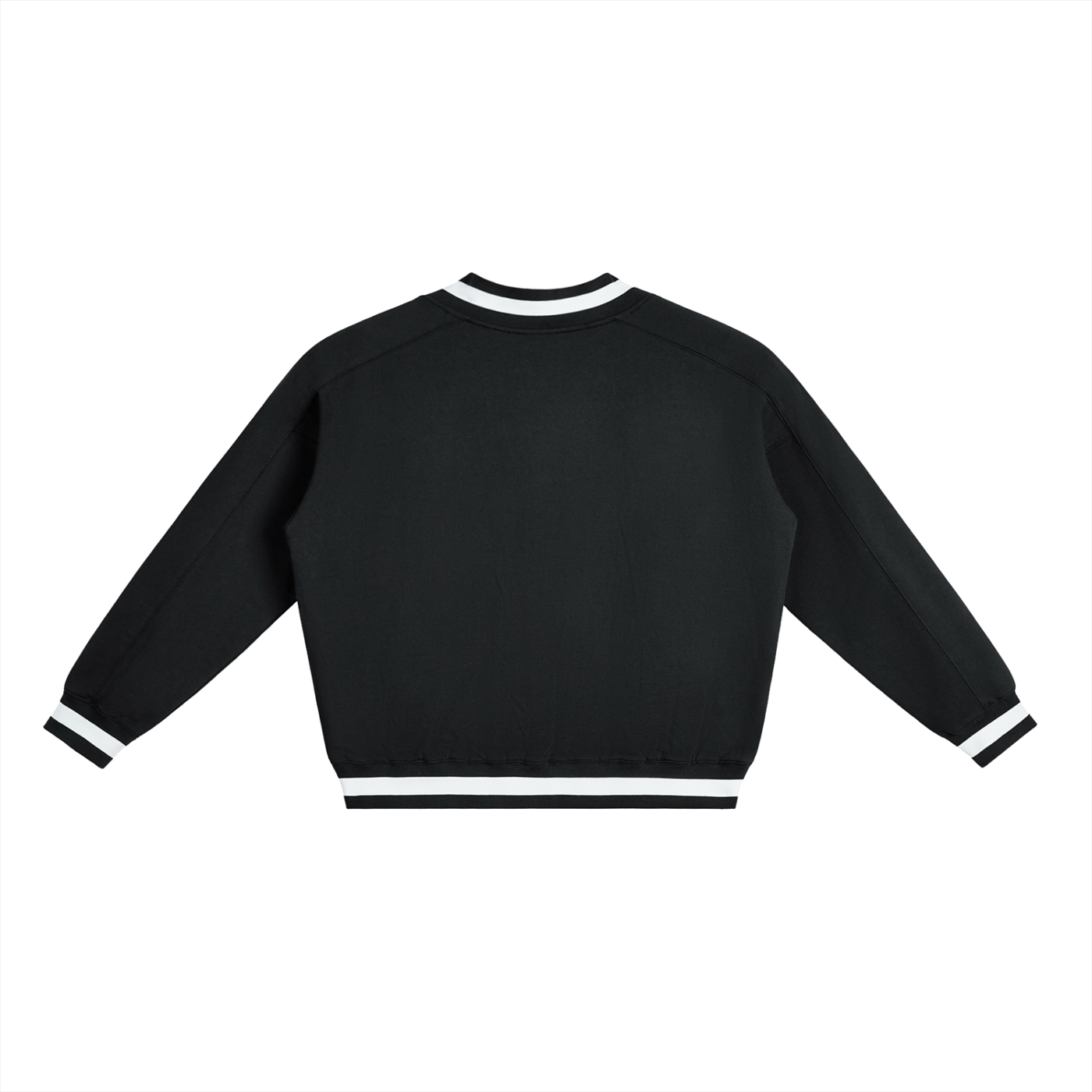 Flat lay of the Future-Homme track v-neck sweatshirt 380 GSM sustainable in black backside on a white background. 