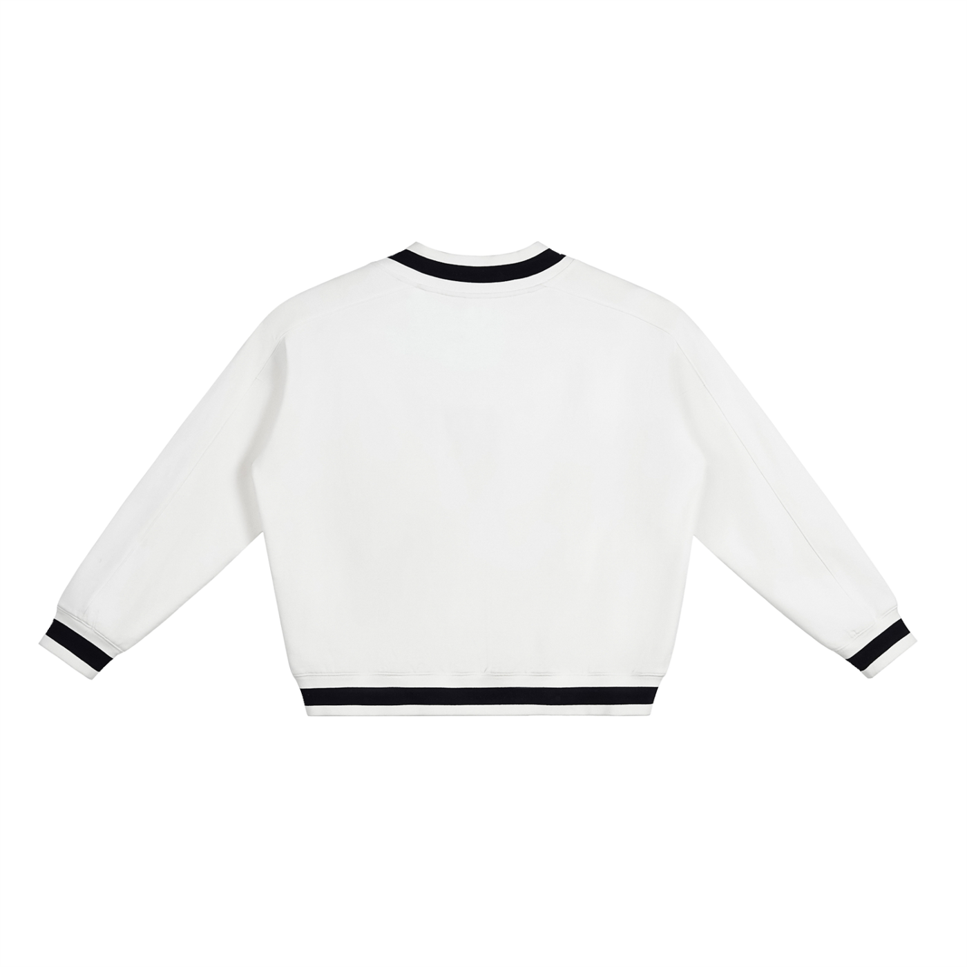 Flat lay of the Future-Homme track v-neck sweatshirt 380 GSM sustainable in white backside on a white background. 