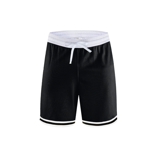Ghost display of the sustainable Future-Homme activewear classic stripe trim basketball short in black frontside on a white background