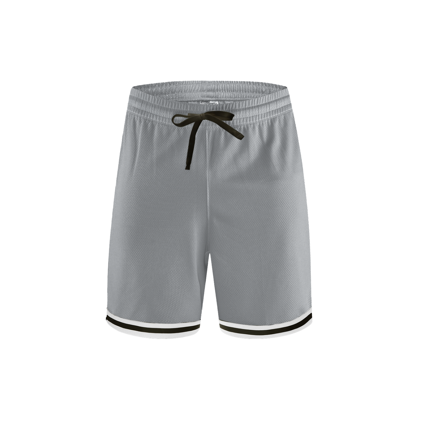 Ghost display of the sustainable Future-Homme activewear classic stripe trim basketball short in gray frontside on a white background