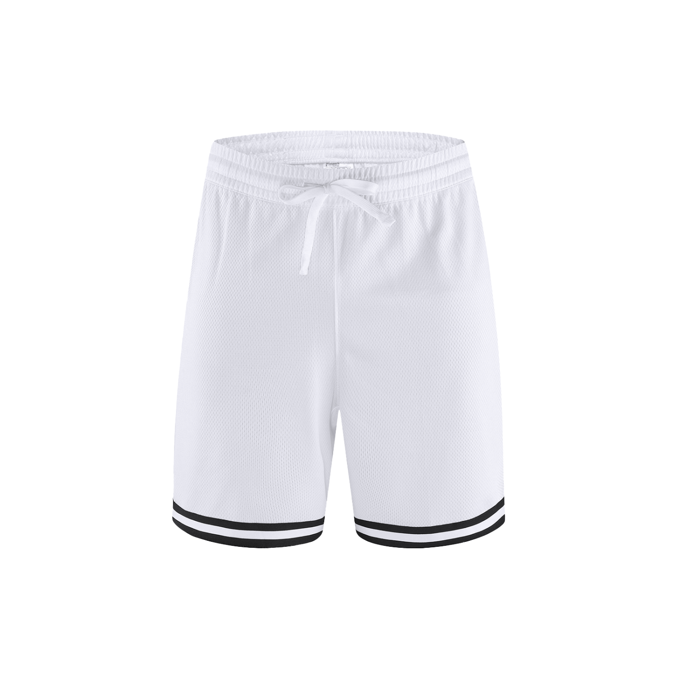 Ghost display of the sustainable Future-Homme activewear classic stripe trim basketball short in white frontside on a white background
