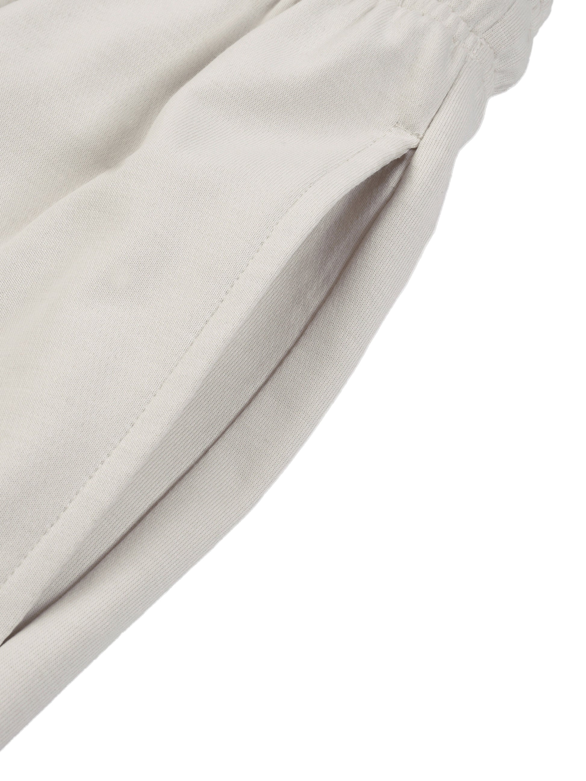 Flat lay of sustainable 240 GSM Future-Homme activewear mesh lined quick dry performance pants in grayish white shot of side pocket on a white background 