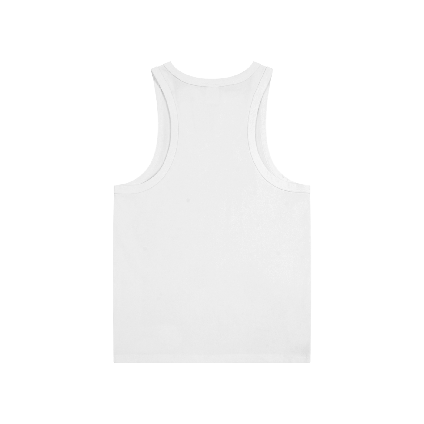 Flat lay of the sustainable Future-Homme activewear cotton tank top in white backside on a white background 