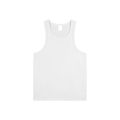 Flat lay of the sustainable Future-Homme activewear cotton tank top in white frontside on a white background 
