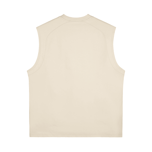 Flat lay of the sustainable Future-Homme activewear quick dry performance tank in 240 GSM in apricot backside on a white background