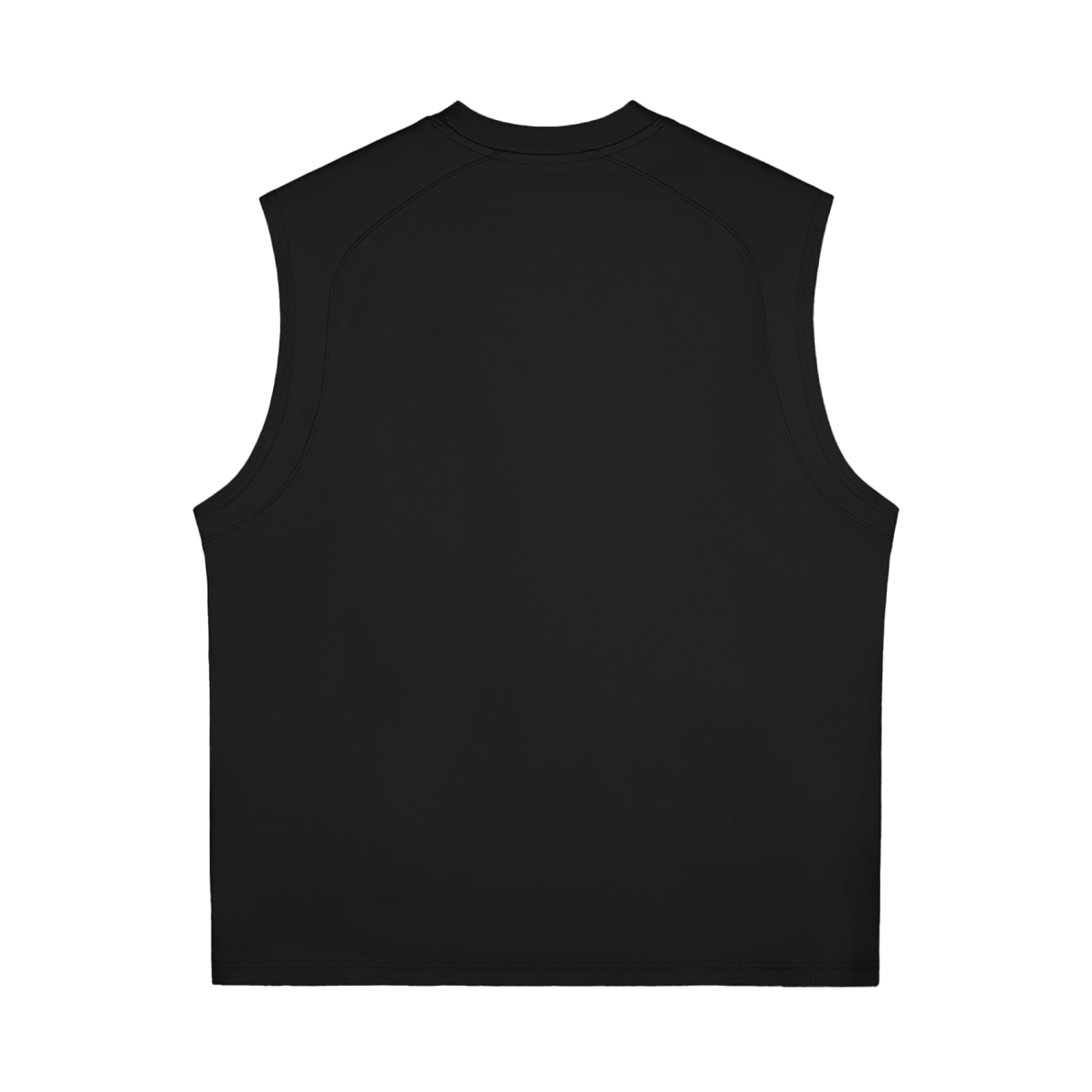 Flat lay of the sustainable Future-Homme activewear quick dry performance tank in 240 GSM in black backside on a white background