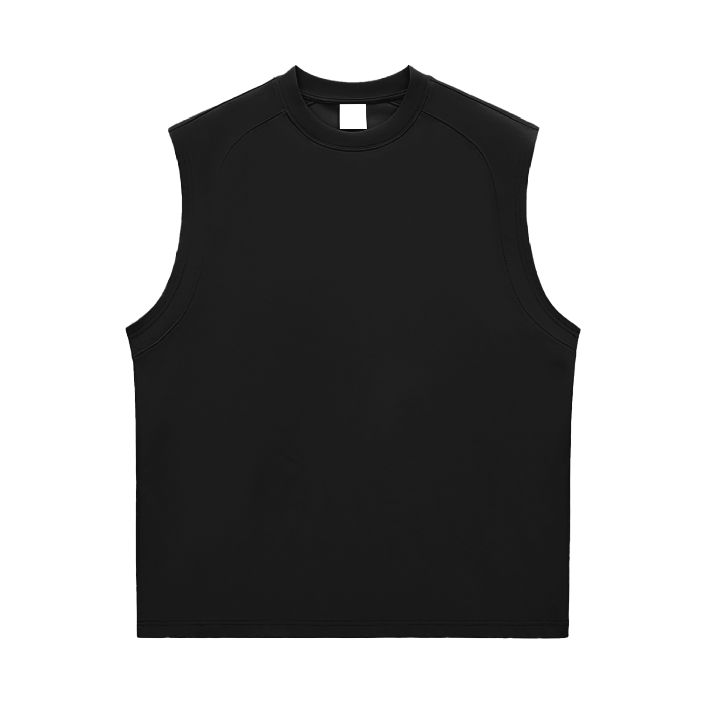 Flat lay of the sustainable Future-Homme activewear quick dry performance tank in 240 GSM in black frontside on a white background