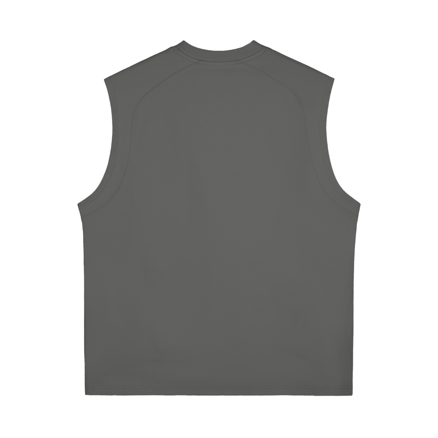 Flat lay of the sustainable Future-Homme activewear quick dry performance tank in 240 GSM in dark gray backside on a white background