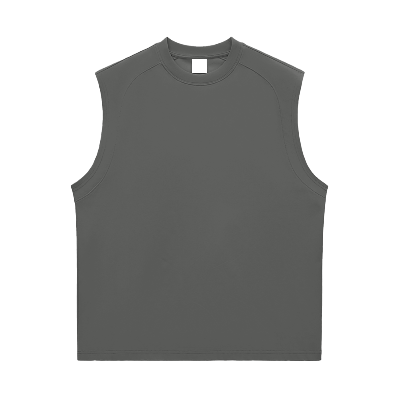 Flat lay of the sustainable Future-Homme activewear quick dry performance tank in 240 GSM in dark gray frontside on a white background