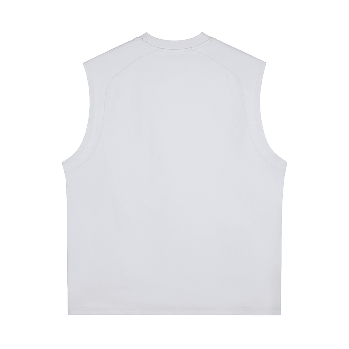 Flat lay of the sustainable Future-Homme activewear quick dry performance tank in 240 GSM in light gray backside on a white background
