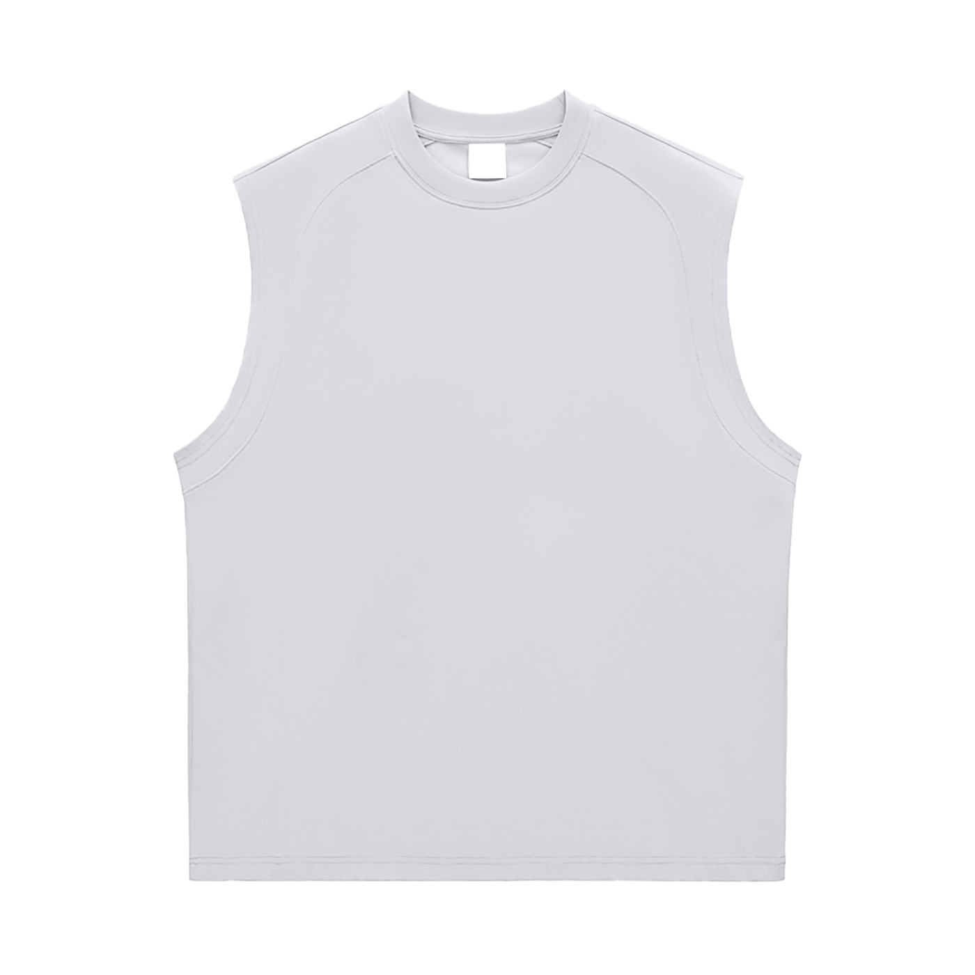 Flat lay of the sustainable Future-Homme activewear quick dry performance tank in 240 GSM in light gray frontside on a white background
