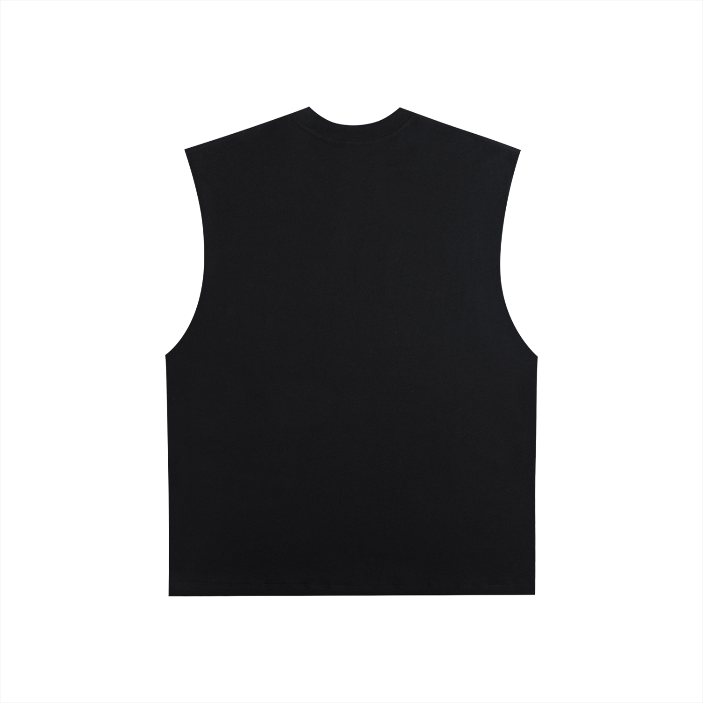 Flat lay of sustainable 230 GSM Future-Homme made-to-order activewear raw edge tank top in black backside on a white background.