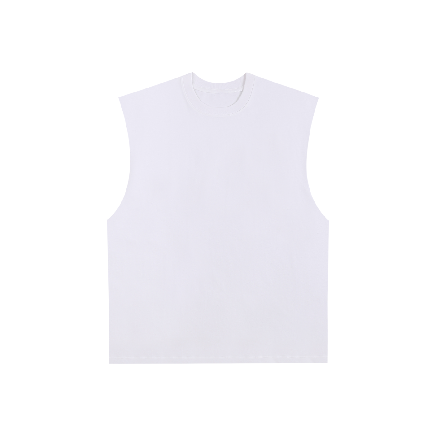 Flat lay of sustainable 230 GSM Future-Homme made-to-order activewear raw edge tank top in white frontside on a white background