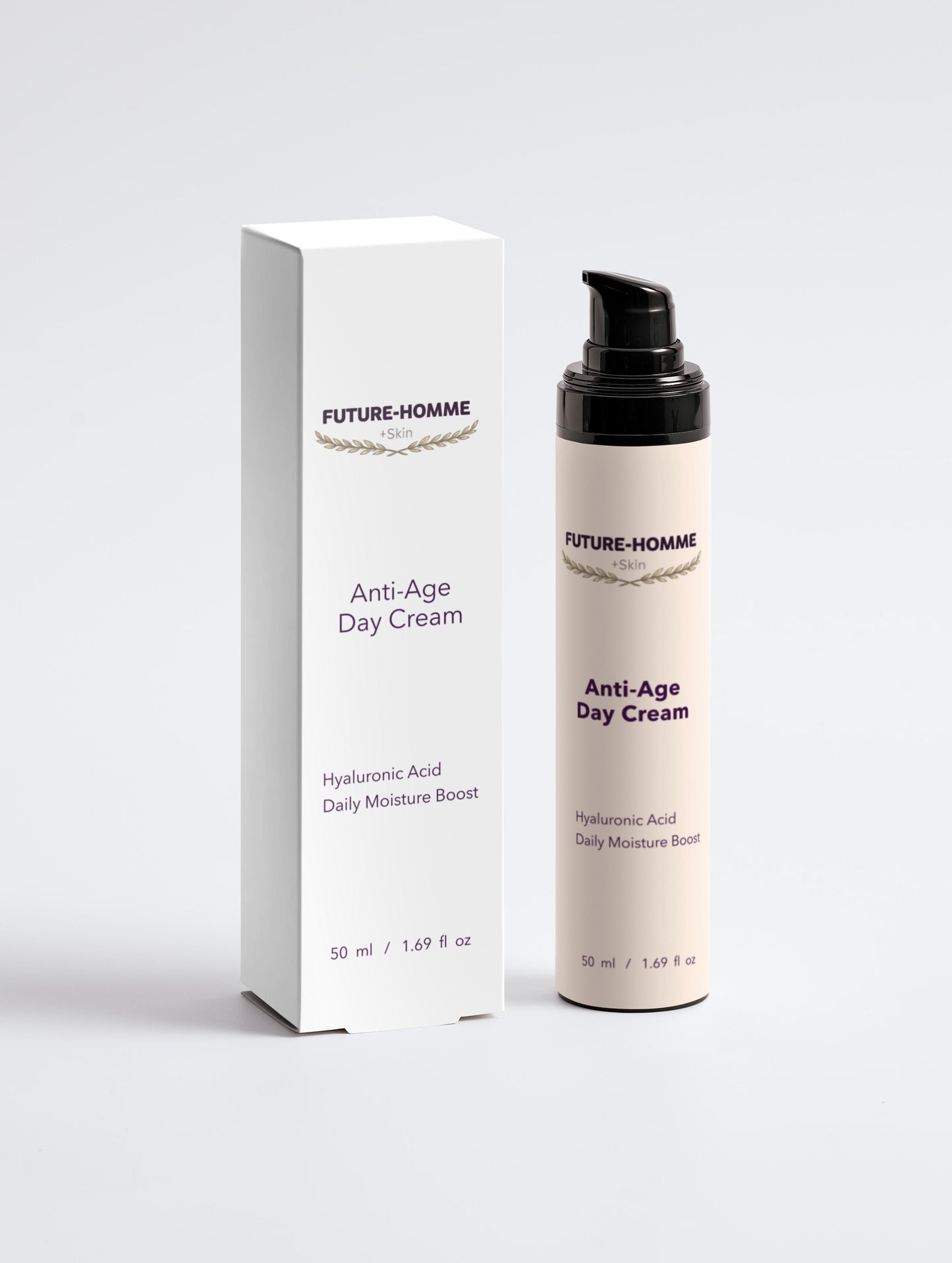 Anti-age day cream with packaging on a white background