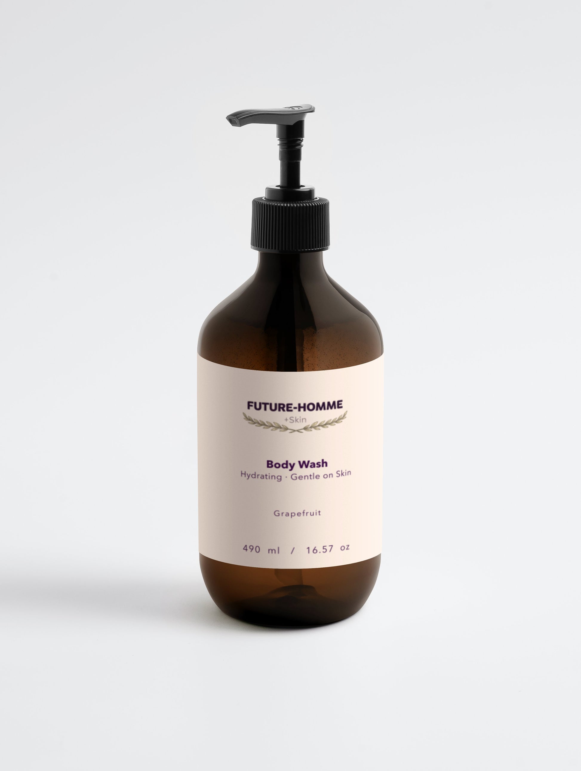 Brown bottle with pump labeled 'The Care Formula' on a white background