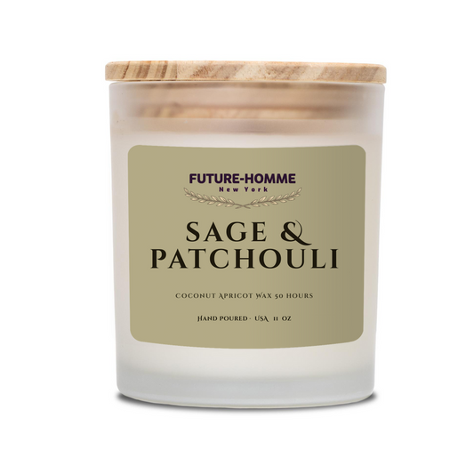 Candle with 'Future-Homme New York' label on a white background