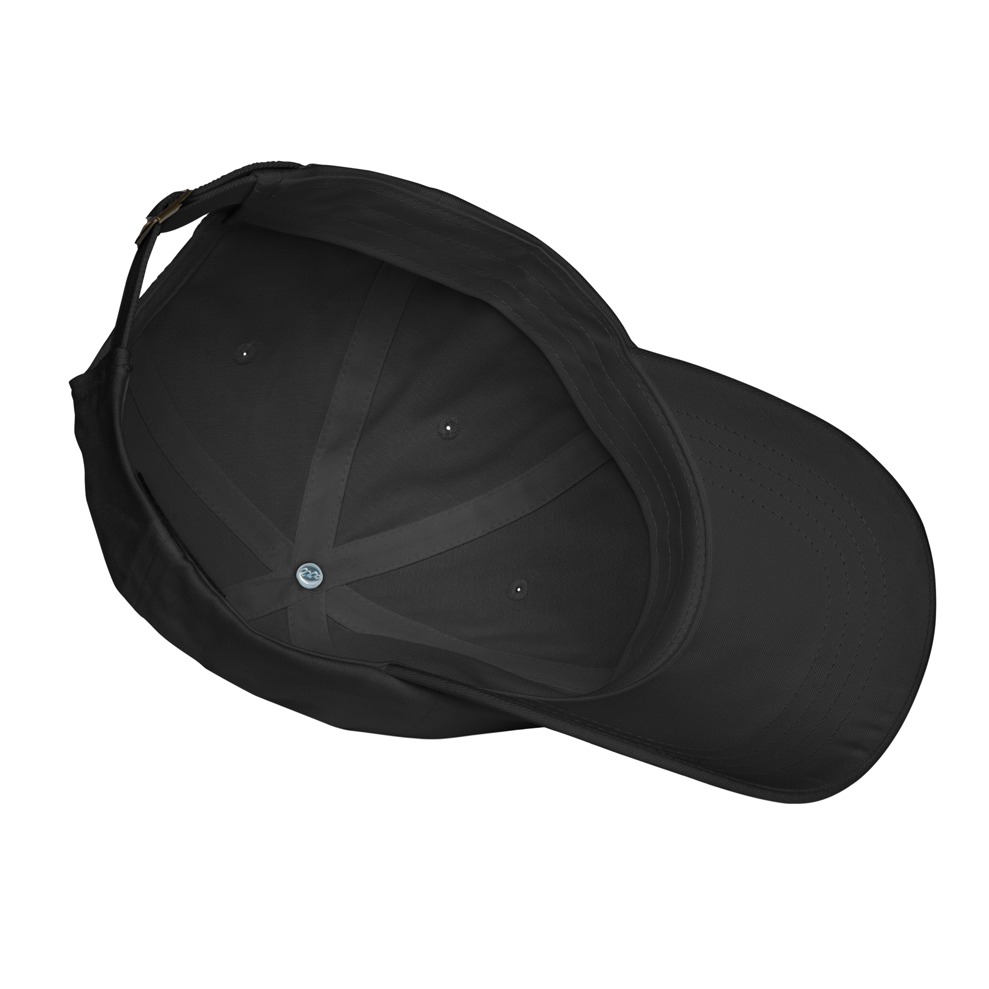 Inside of a black cap on a white background