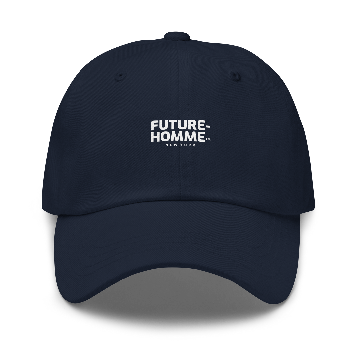 Navy blue cap with 'FUTURE-HOMME' logo on a white background