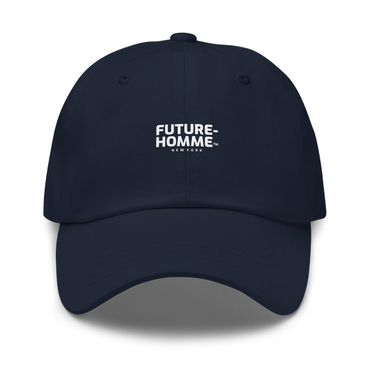 Navy blue cap with 'FUTURE-HOMME' logo on a white background