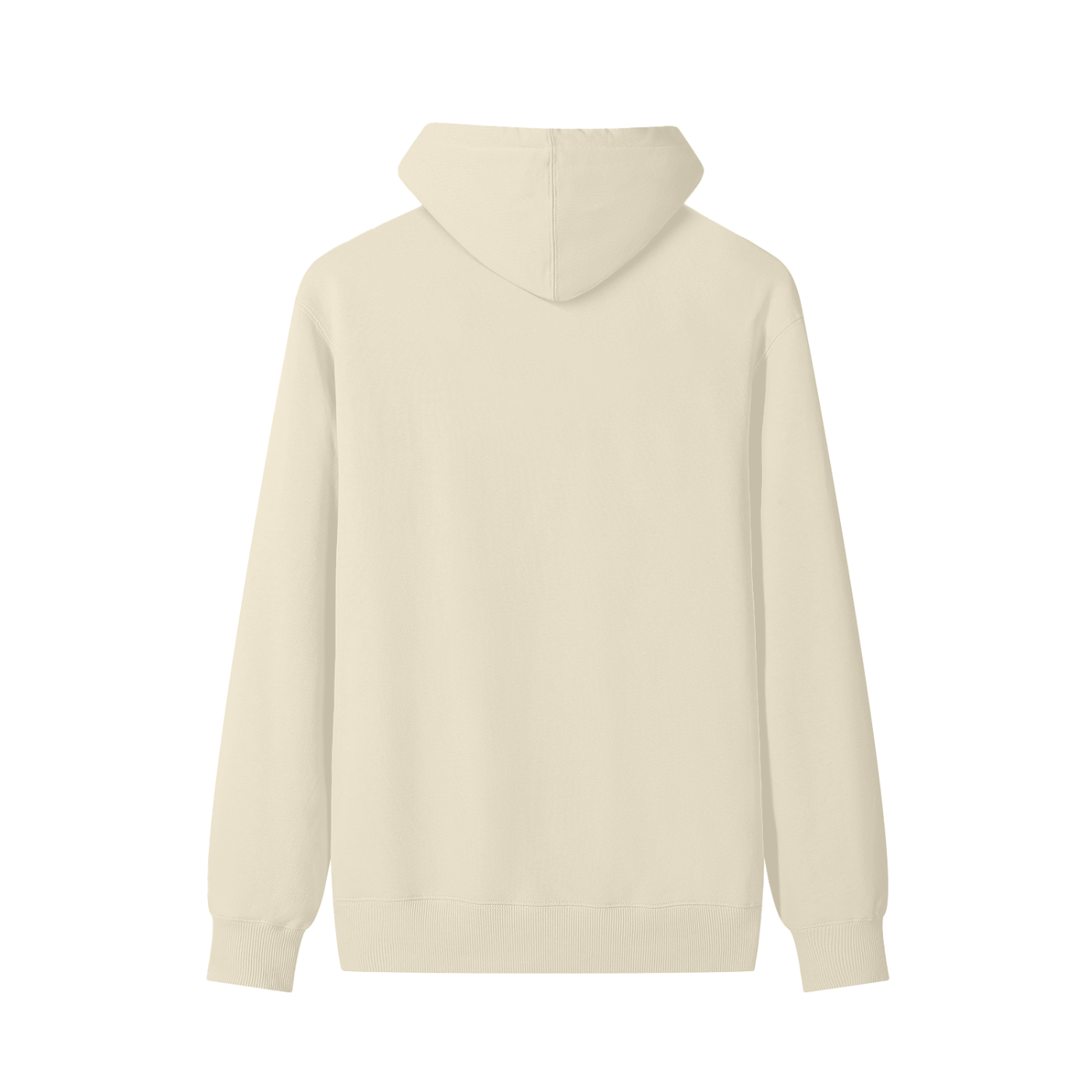 Flat lay of the sustainable Future-Homme daily uniform classic cotton hoodie in apricot backside on a white background 