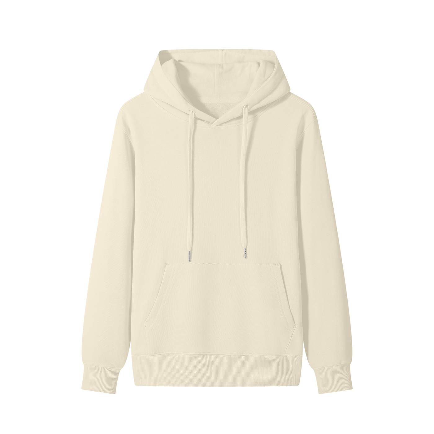 Flat lay of the sustainable Future-Homme daily uniform classic cotton hoodie in apricot frontside on a white background 