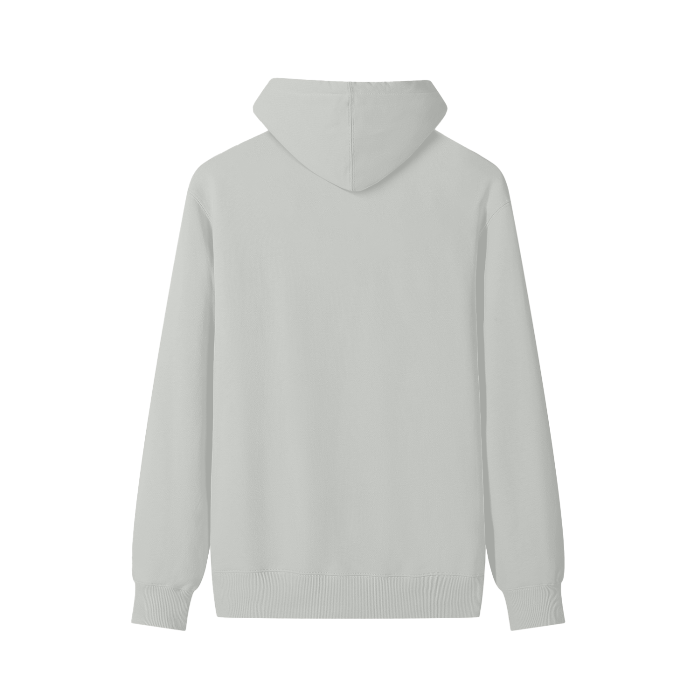 Flat lay of the sustainable Future-Homme daily uniform classic cotton hoodie in hemp ash backside on a white background 