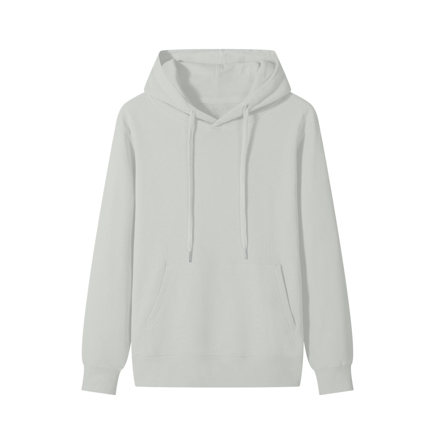 Flat lay of the sustainable Future-Homme daily uniform classic cotton hoodie in hemp ash frontside on a white background 